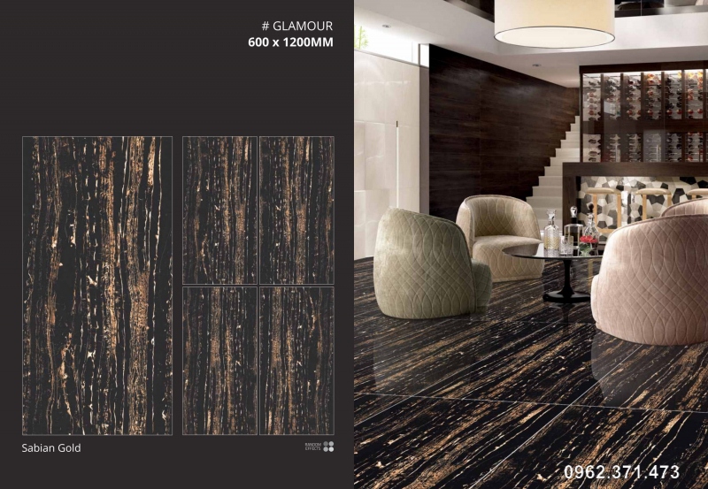 Gạch mặt tiền 60x120 đen ánh vàng